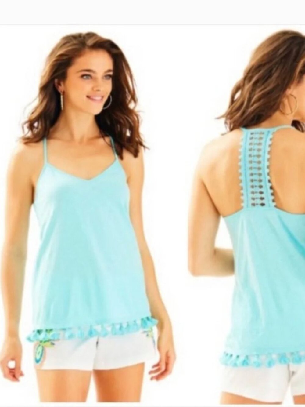 Lilly Pulitzer Nya Lace Back Tank Tassel Serene Blue Size XS